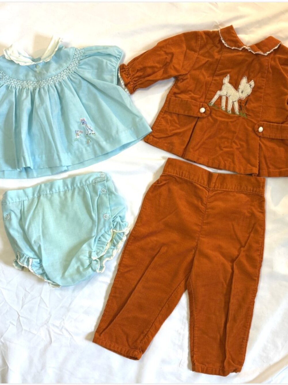 Vintage 2T Girls Baby Clothes 70s Corduroy Outfits  Winter & Summer Embroidered